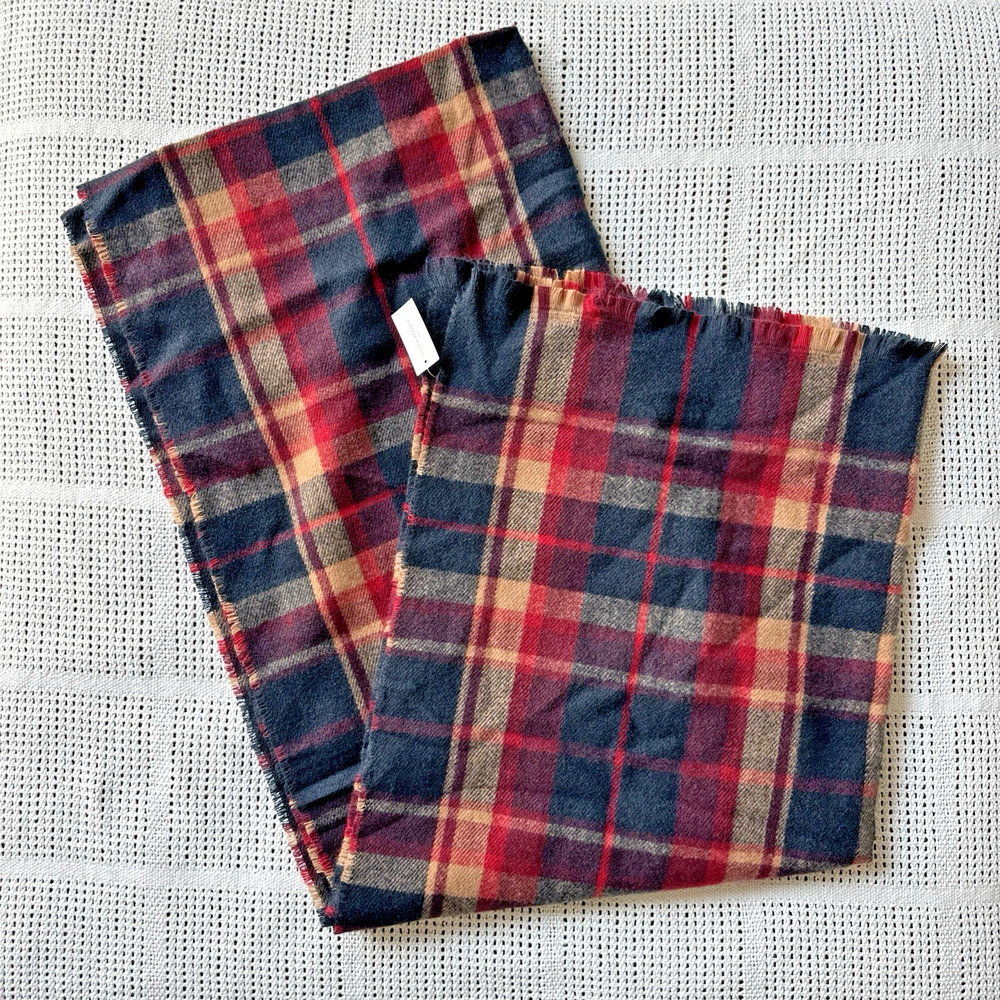 Banana Republic Plaid Blanket Scarf Wrap Red Navy Tan One Size New With Tags